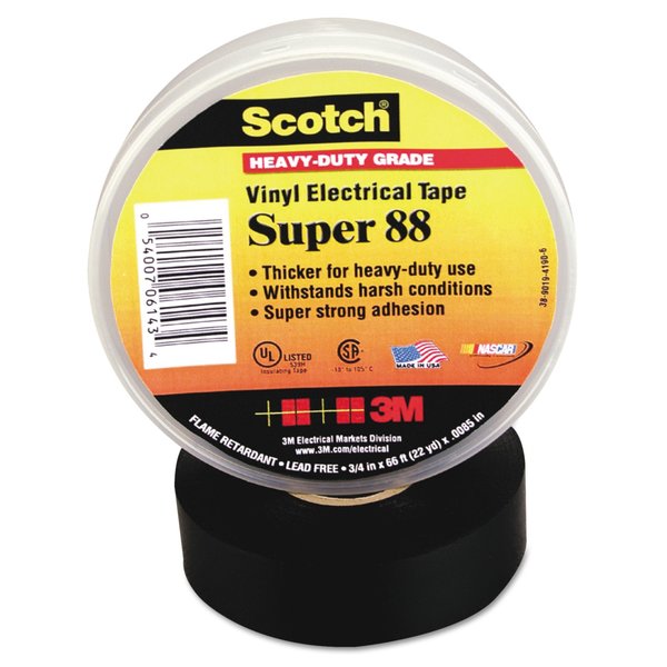 3M Scotch 88 Super Vinyl Electrical Tape, 0.75" x 66 ft., Black 80610833867